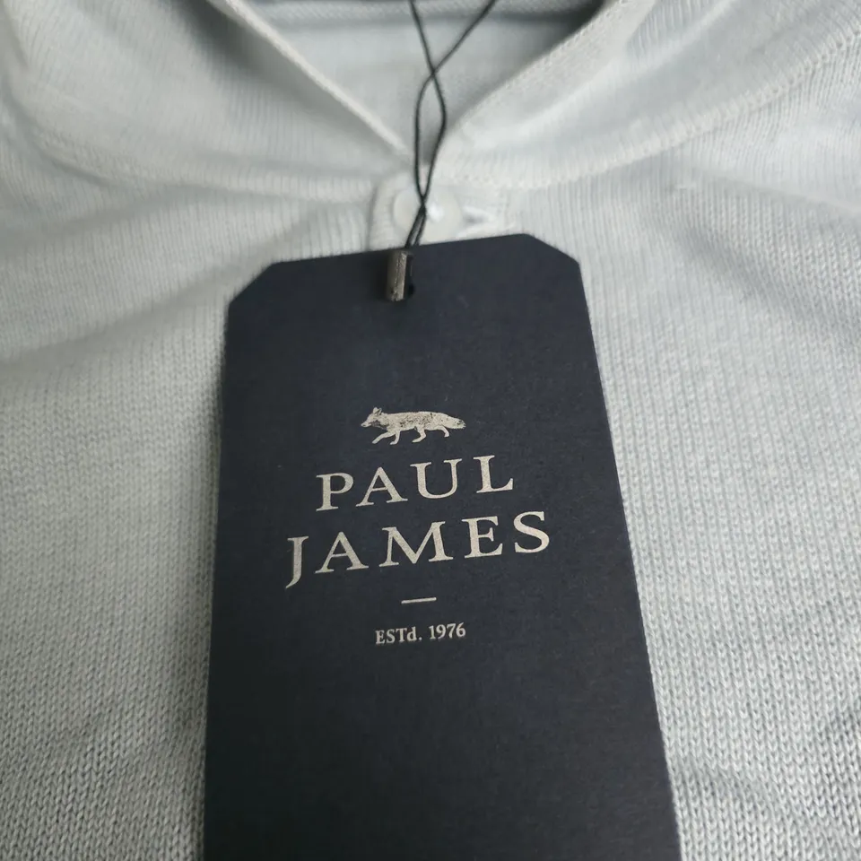 PAUL JAMES LIGHT GREY 100% COTTON POLO JUMPER, UK SIZE S