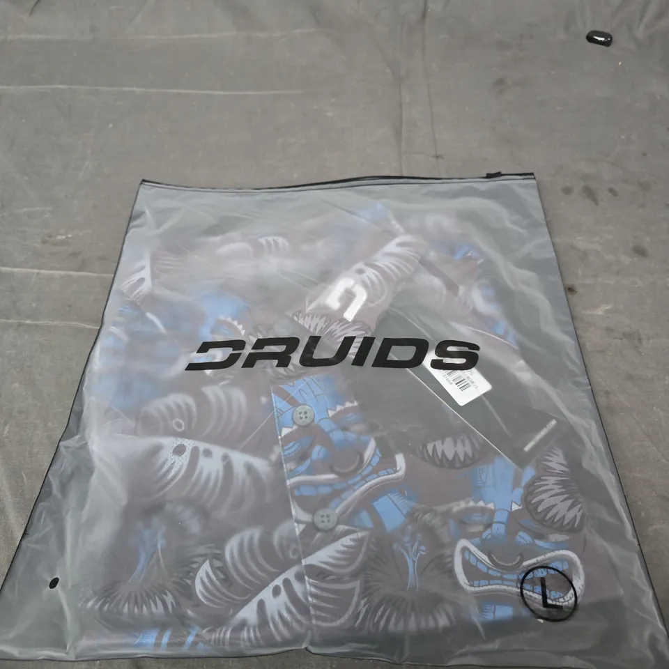 DRUIDS TIKI POLO SHIRT – GREY/BLUE, UK SIZE L