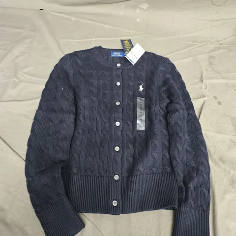 POLO RALPH LAUREN NAVY CABLE-KNIT CARDIGAN – MEN'S, SIZE M