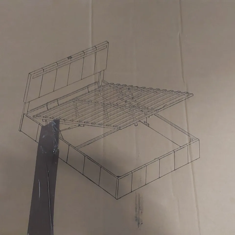 BOXED BOUCLE FABRIC OTTOMAN BED WITH RGB LIGHTING HYDRAULIC STORAGE - WHITE, 5' KING SIZE (2 BOXES)