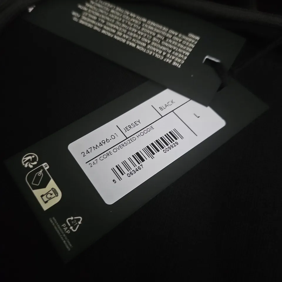 REPRESENT 247 CORE OVERSIZED HOODIE – BLACK – SIZE L