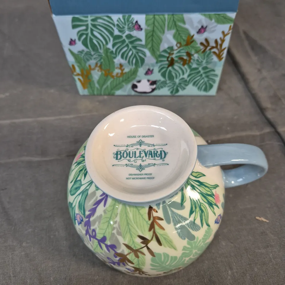 BOULEVARD MUG BY HOUSE OF DISASTER – TROPICAL LEAF DESIGN, BOXED