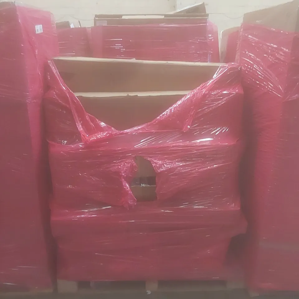 PALLET OF ASSORTED HOUSEHOLD GOODS AND PRODUCTS TO INCLUDE; BABY STROLLER, CEILING LIGHT, BOXED FURNITURE ETC