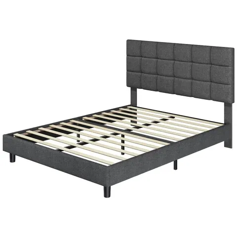 YAHEETECH 135 X 190 UPHOLSTERED BED FRAME DARK GREY