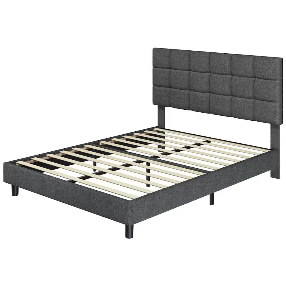 YAHEETECH 135 X 190 UPHOLSTERED BED FRAME DARK GREY