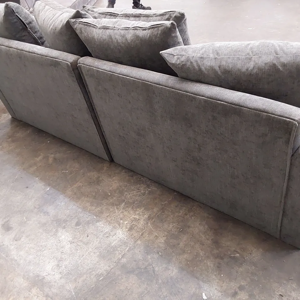 DESIGNER FOUR SEATER SOFA WITH SCATTER CUSHIONS GREY FABRIC 