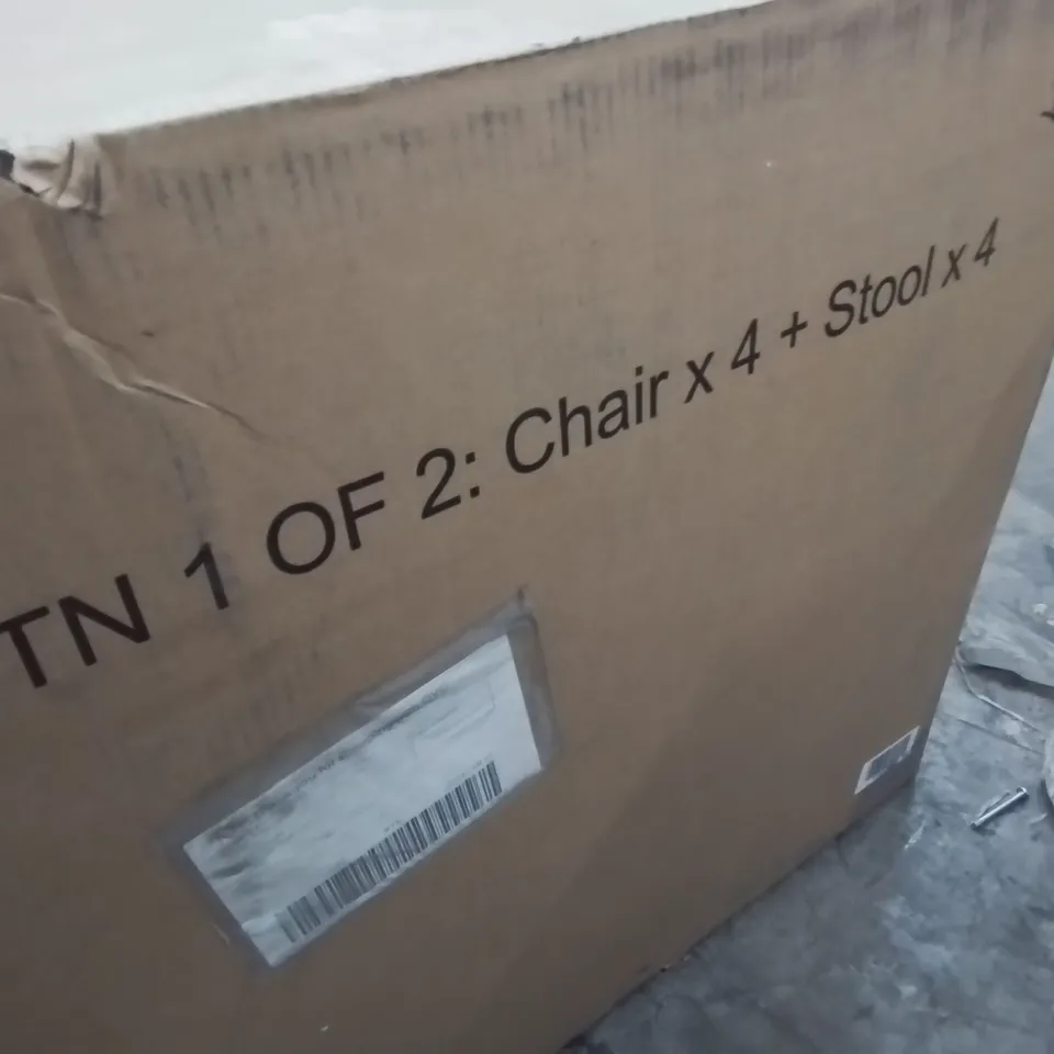 BOXED MY GARDEN STORIES OSLO HIDEAWAY DINING SET PARTS - BOX 1 OF 2 ONLY / CHAIR X4 STOOL X4