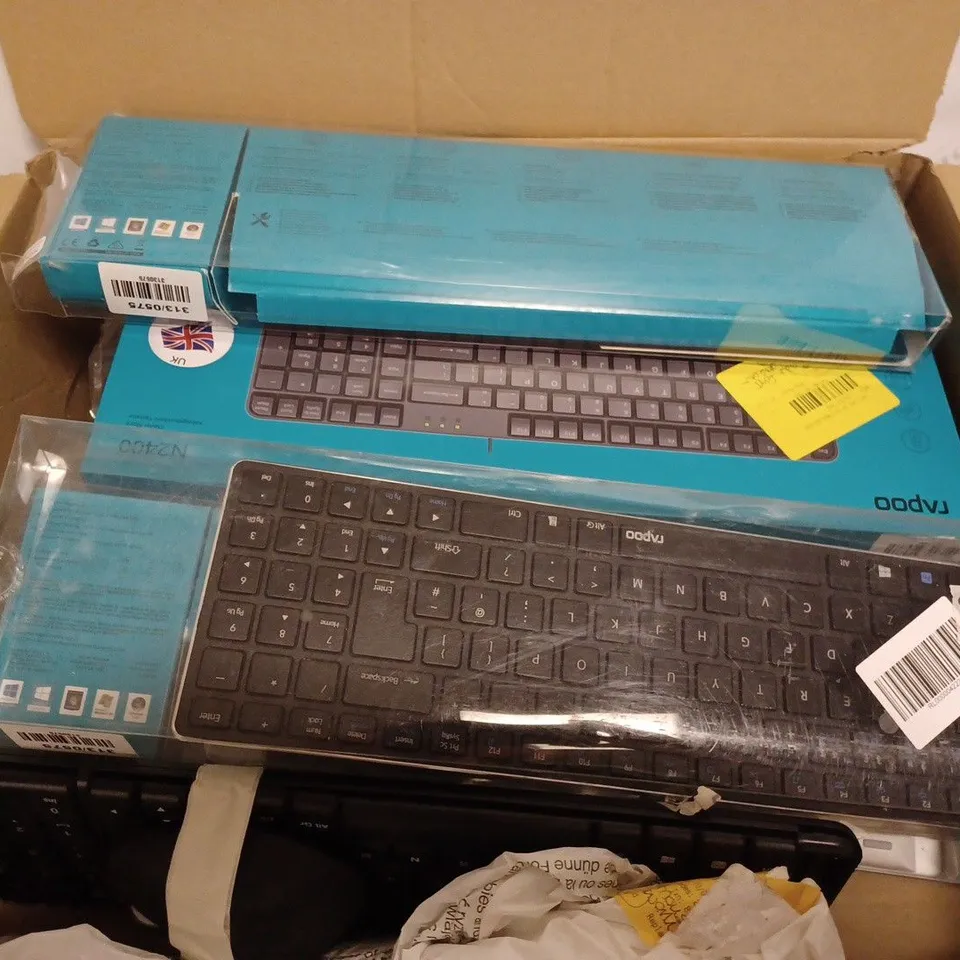 BOX OF APPROX 10 ITEMS INCLUDING RAPOO WIRELESS KEYBOARDS AND MOUSE