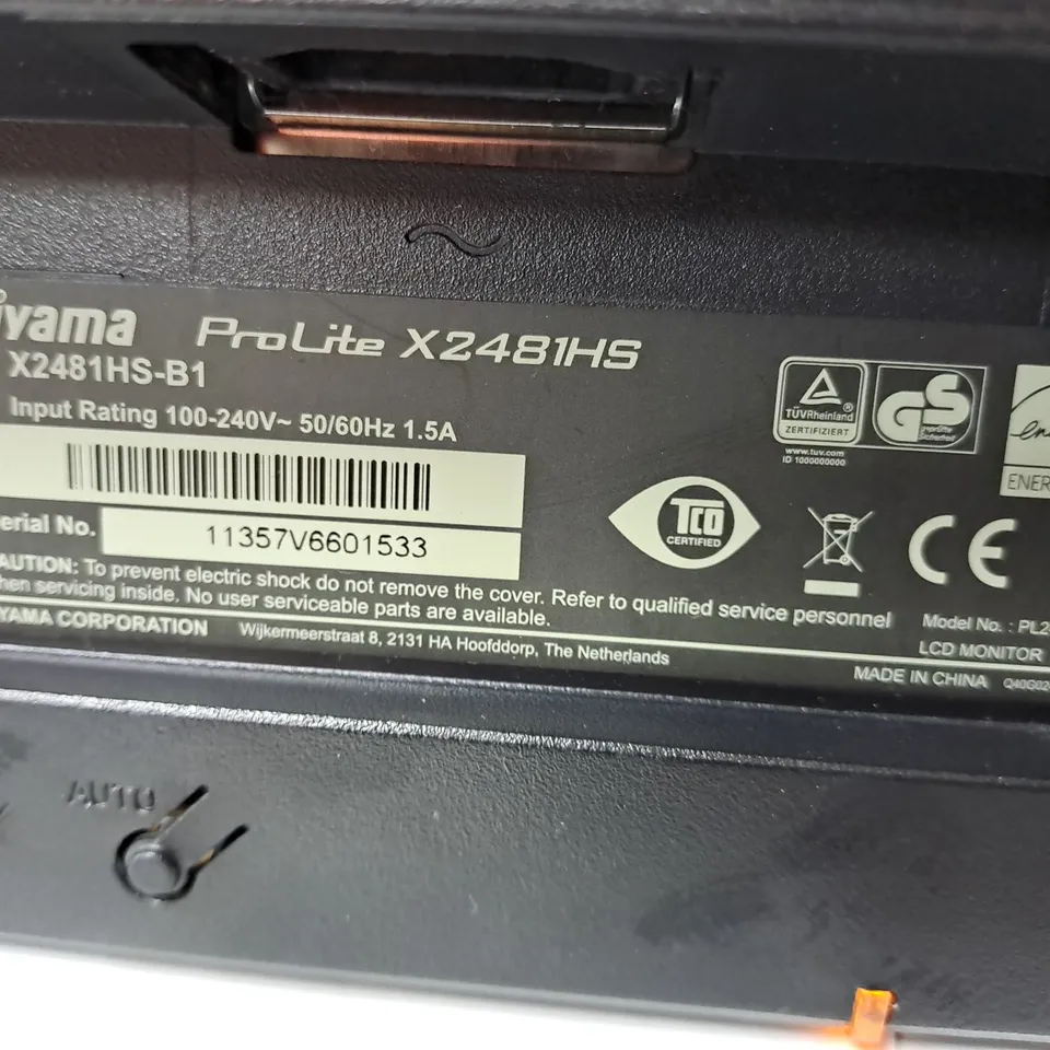 IIYAMA PRO LITE 24" MONITOR MODEL X2481HS SERIAL #11357V6601533
