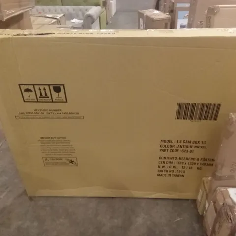 BOXED DESIGNER DOUBLE SIZE BED FRAME - ANTIQUE NICKEL (2 BOXES)