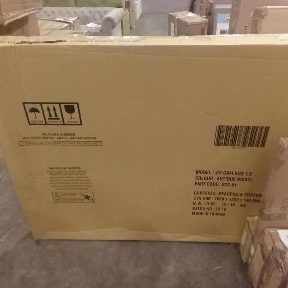 BOXED DESIGNER DOUBLE SIZE BED FRAME - ANTIQUE NICKEL (2 BOXES)