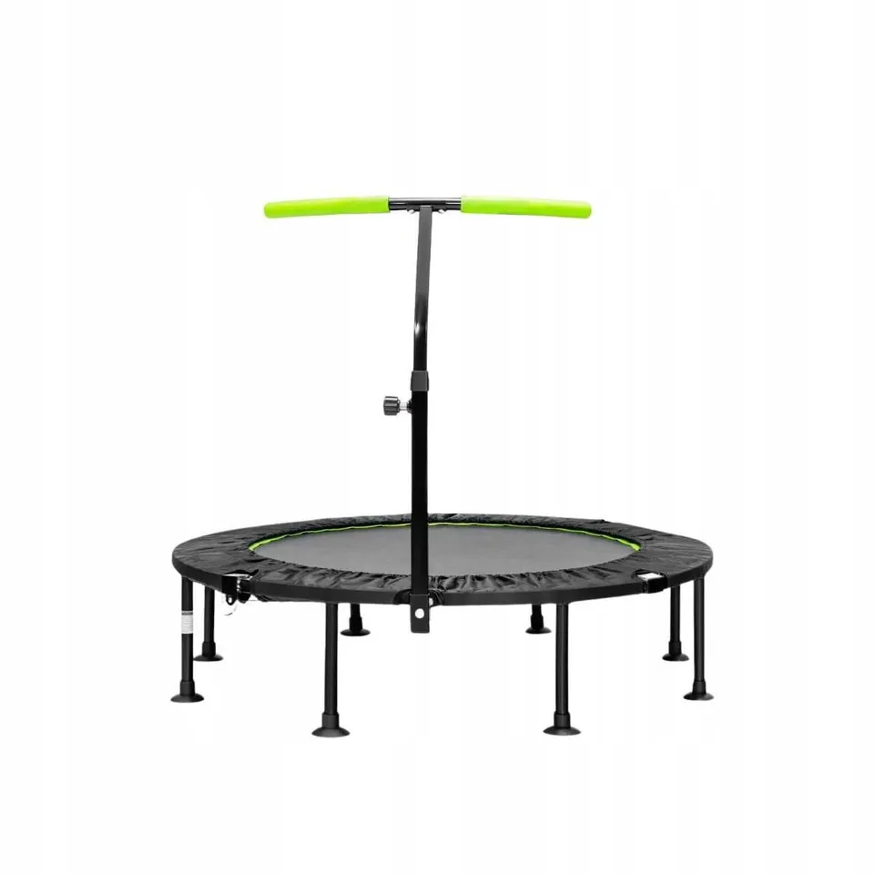 BOXED 110cm MINI TRAMPOLINE BOUNCE WITH HEIGHT ADJUSTABLE HANDRAIL - GREEN