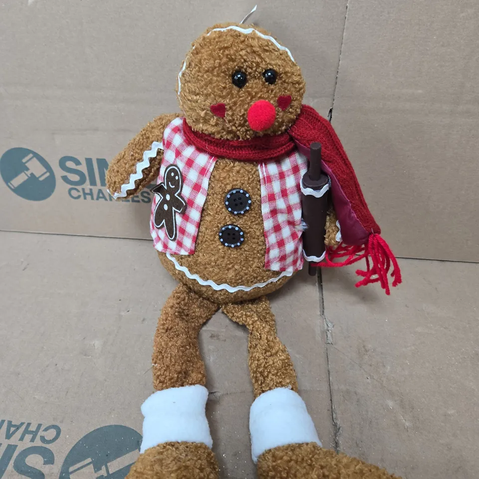 BOX OF 3 GISELA GRAHAM LONDON GINGERBREAD MAN PLUSH DOOR STOPPER – CHRISTMAS DECORATION