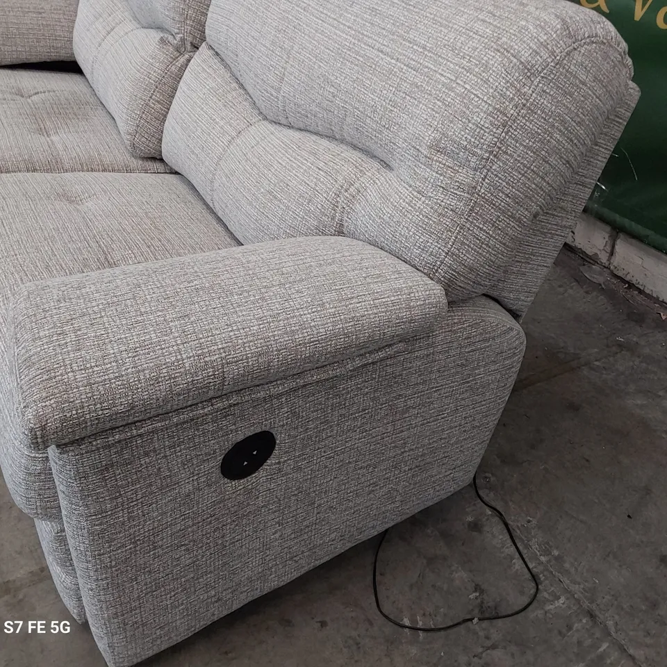 QUALITY BRITISH DESIGNER G PLAN STRATFORD POWER RECLINING THREE SEATER SOFA LOOM SHALE FABRIC 