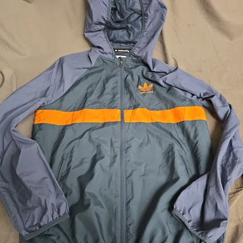 ADIDAS SKATEBOARDING HOODED ZIP JACKET IN GREEN/ORANGE - UK MEDIUM