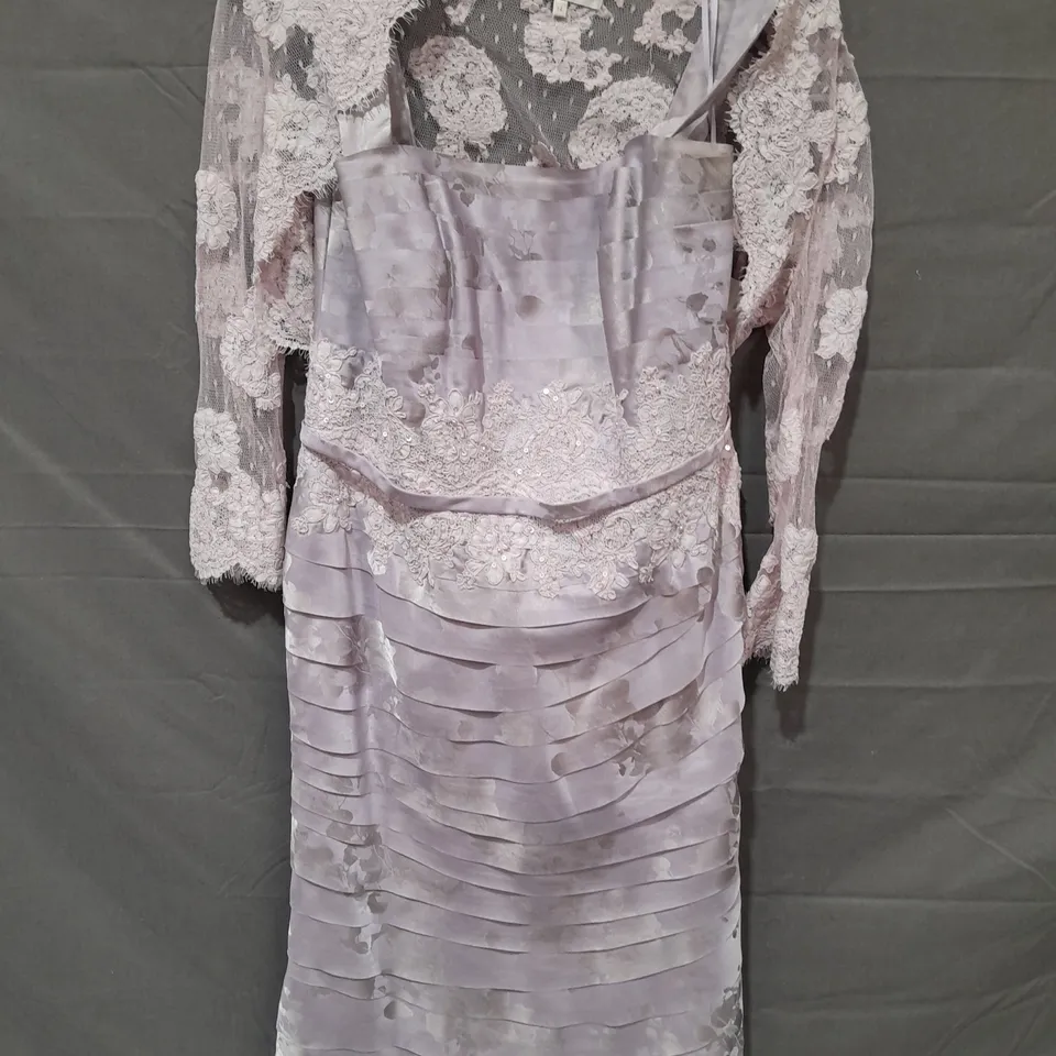 JOHN CHARLES PALE PURPLE FLORAL LACE EMBELLISHED DRESS AND SHOULDER JACKET - 14