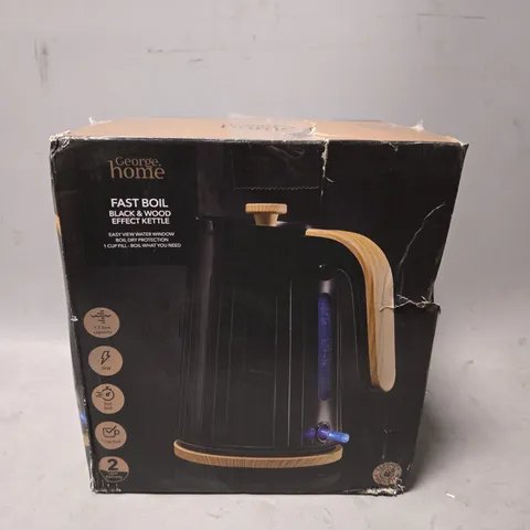 BOXED FAST BOIL BLACK & WOOD EFFECT KETTLE