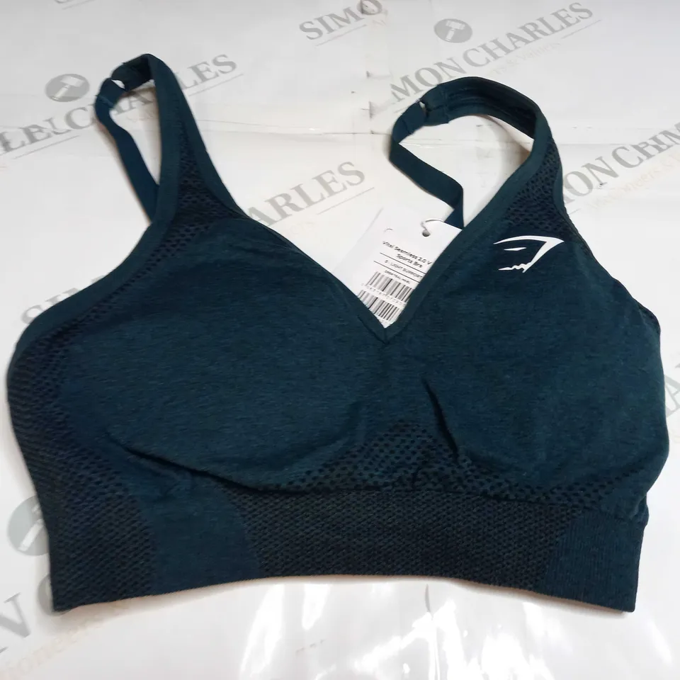 GYMSHARK VITAL SEAMLESS 2.0 V-NECK SPORTS BRA IN DEEP TEAL MARL - SMALL