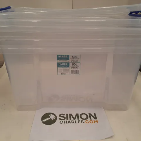 LOT OF 3 KLASS 50L CLICK N STORE BOXES WITH LIDS
