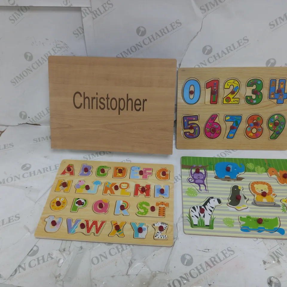 BOXED PERSONALISED WOODEN ANIMALS AND NUMBERS PLAYSET