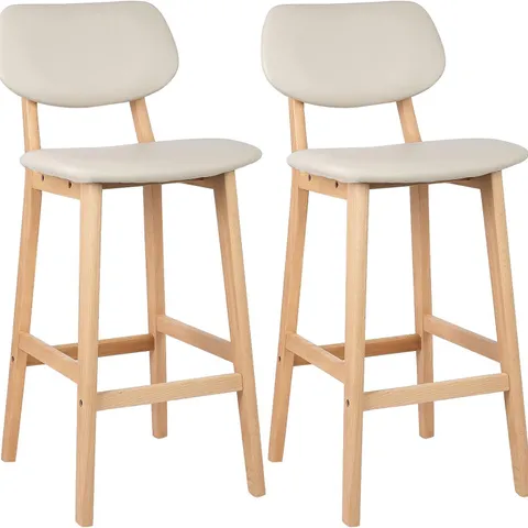 BOXED WOLTU SET OF 2 BAR STOOLS WITH SEAT AND BACK IN CREAM WHITE FAUX LEATHER PADDED SEAT AND BACK BH51CM-2