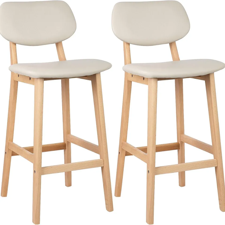 BOXED WOLTU SET OF 2 BAR STOOLS WITH SEAT AND BACK IN CREAM WHITE FAUX LEATHER PADDED SEAT AND BACK BH51CM-2