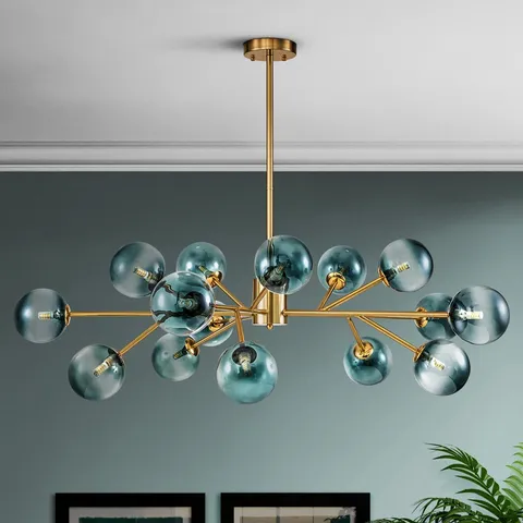 BOXED SPOFFO 15 LIGHT SPUTNIK SPHERE CHANDELIER KITCHEN ISLAND PENDANT LAMP WITH GLASS LAMPSHADE