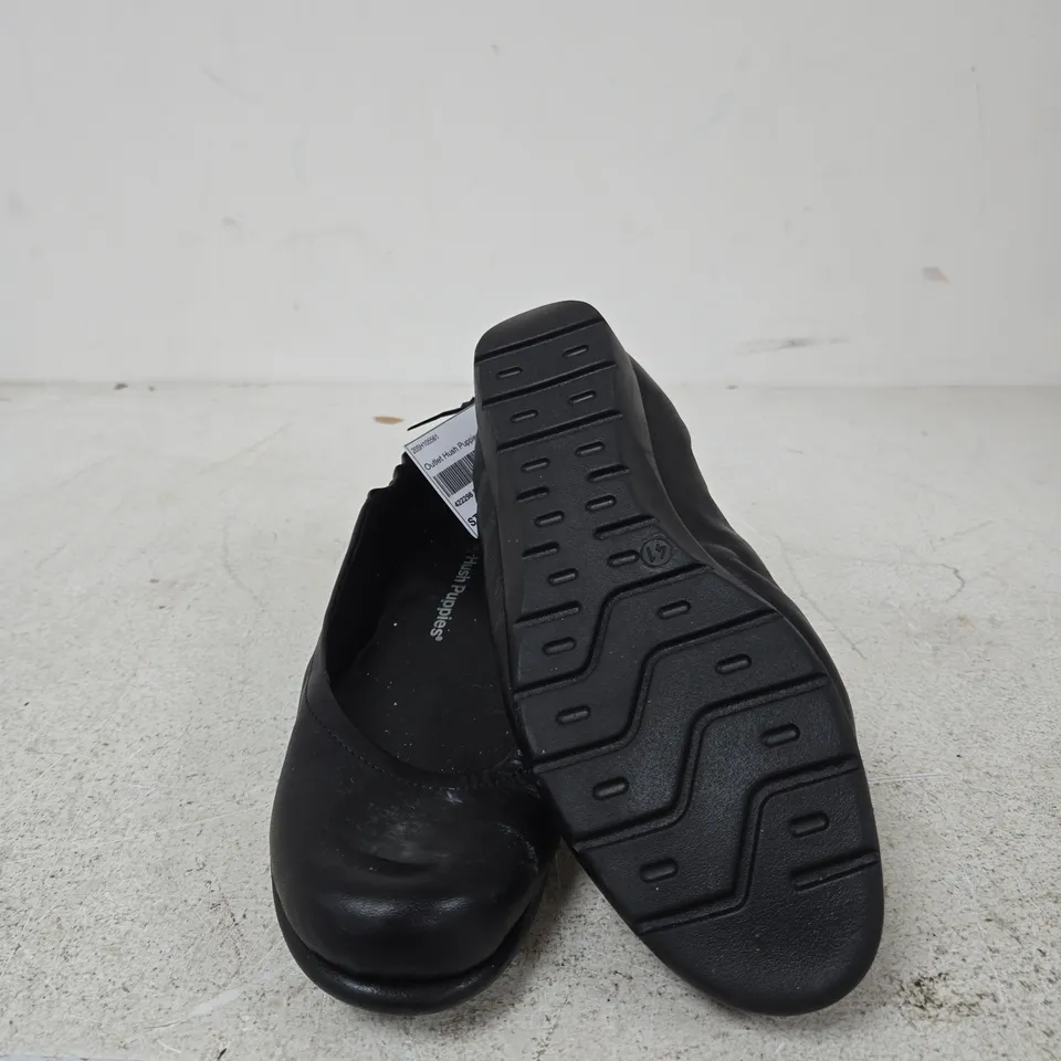 HUSH PUPPIES BLACK LEATHER SLIP-ON FLATS – WOMEN'S SHOES UK 8