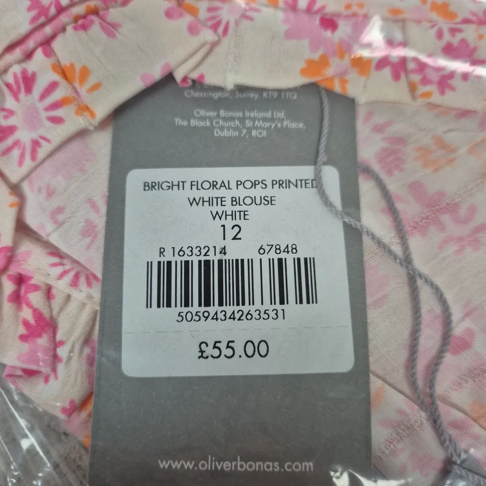 OLIVER BONAS WHITE FLORAL BLOUSE – UK 12