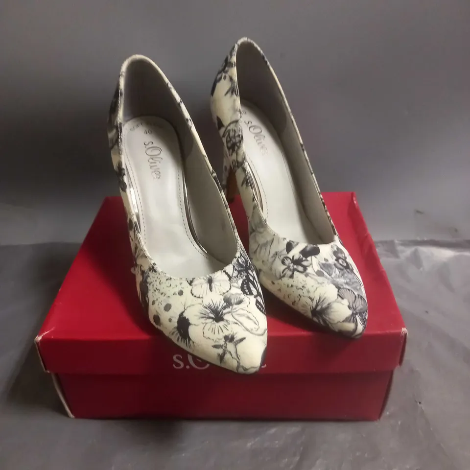 S.OLIVER LADIES HIGH HEELED COURT SHOES BLACK FLOWER DESIGN SIZE EU 40
