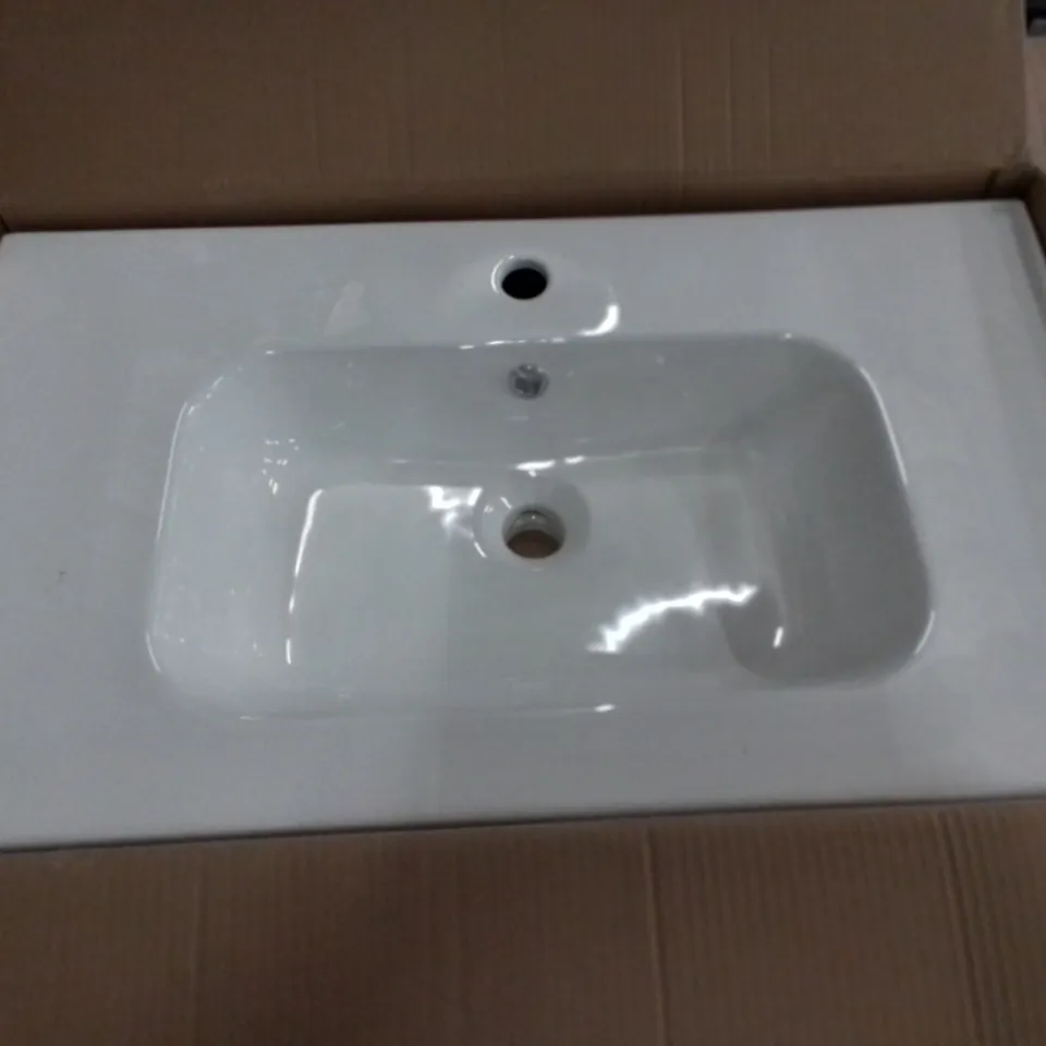 BOXED CALYPSO AQUARA 800MM CERAMIC VANITY TOP CENTER BOWL IN WHITE - 480X830X200MM