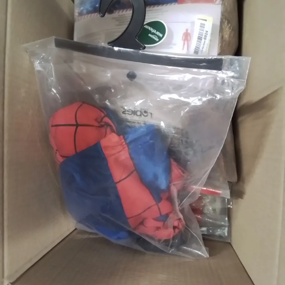 BOX TO CONTAIN ASSORTMENT OF ADULT AND CHILDREN COSTUMES; FEMALE POLICE OFFICER, STAR TREK COMMAND UNIFORM, CATWOMAN ETC 