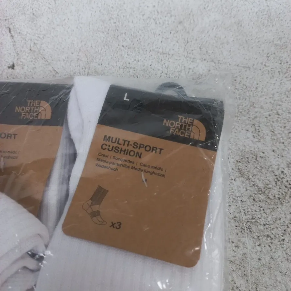 THE NORTH FACE MULTI-SPORT CUSHION SOCKS – WHITE, SIZE L 4 PACKS OF 3 AND MORE LOOSE SOCKS 