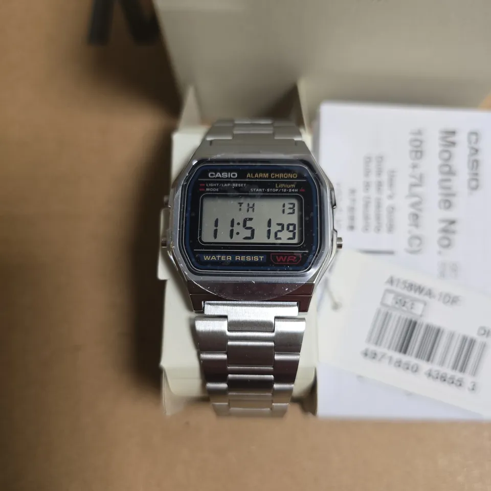 CASIO A158WA-1DF DIGITAL WRISTWATCH – STAINLESS STEEL BRACELET, BOXED