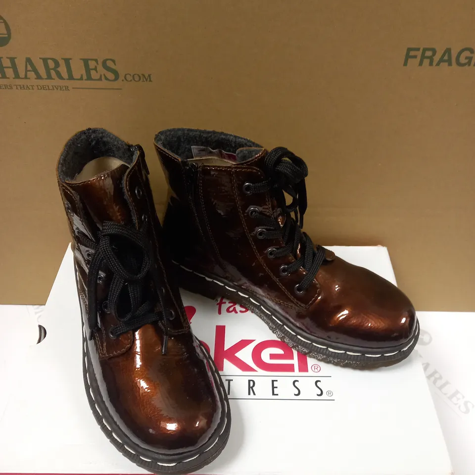 RIEKER LACE UP ANKLE BOOTS BRONZE - UK SIZE 6