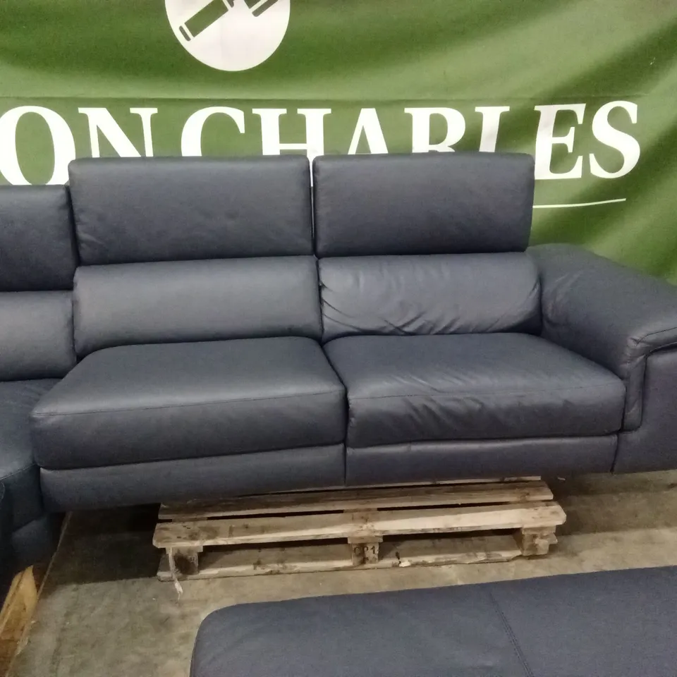 QUALITY DESIGNER ITALIAN MADE CARLO ELECTRIC RECLINING LEATHER CORNER SOFA WITH FOOTSTOOL - BLUE