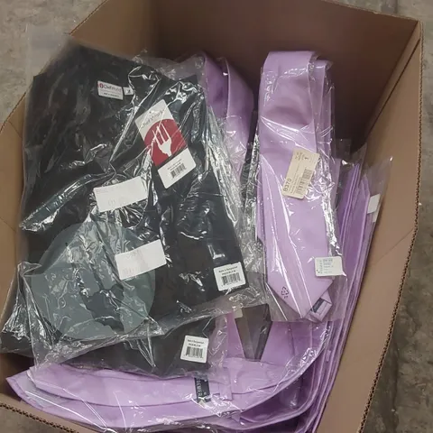 BOX CONTAINING A LARGE QUANTITY OF BRAND NEW CHEF WORKS CATERING CLOTHES, PREMIER TIES
