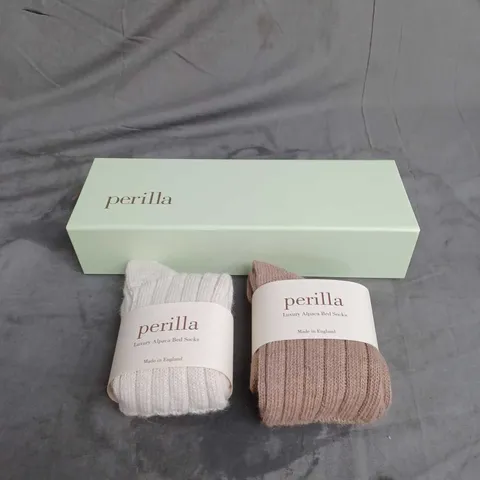 BOXED PERILLA LUXURY ALPACA BED SOCKS IN BEIGE & BROWN SIZE UNSPECIFIED