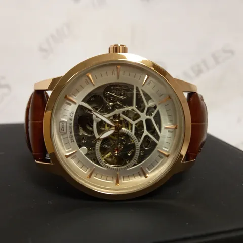ZIHLMANN & CO SKELETON BROWN LEATHER STRAP WATCH
