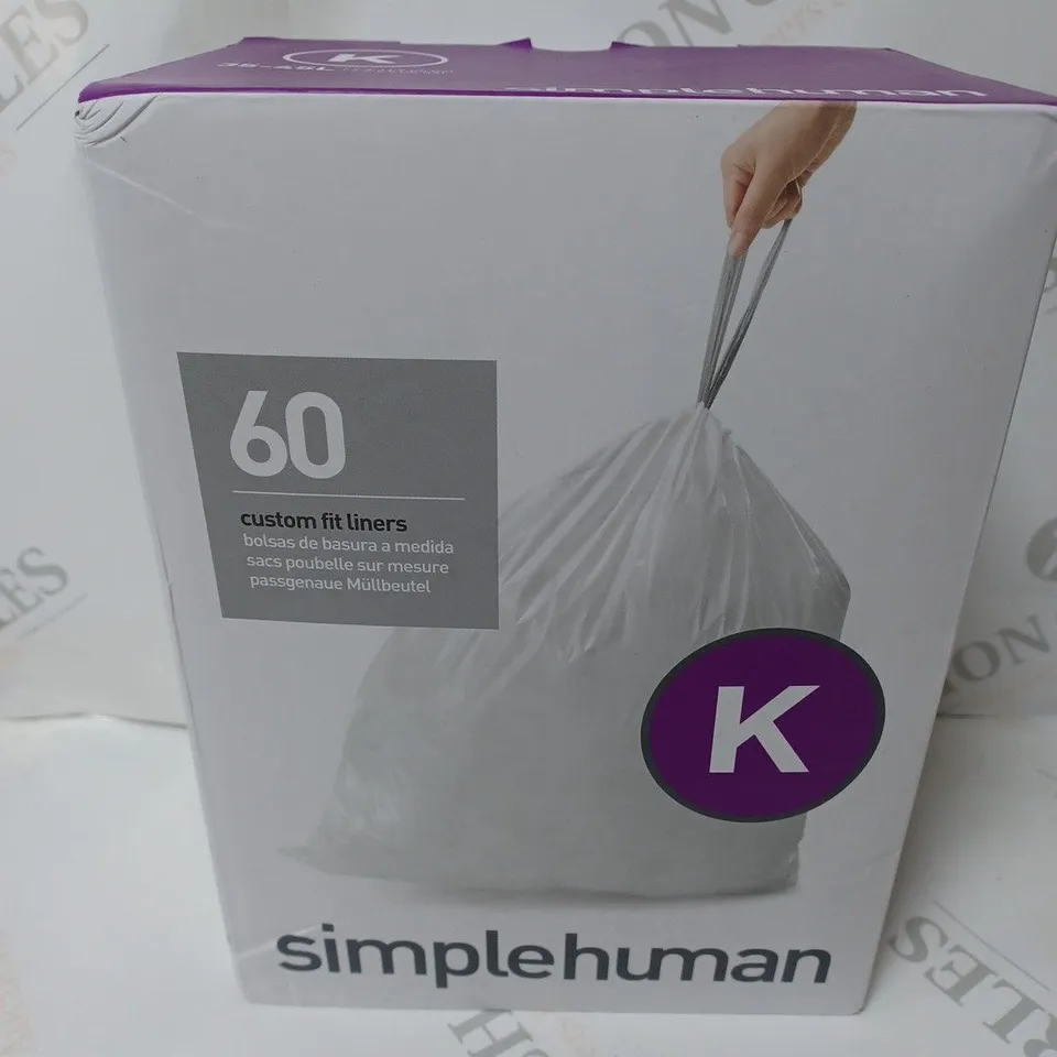 BOX OF APPROXIMATELY 60 SIMPLEHUMAN K CUSTOM FIT LINERS APPROX 35-45L K