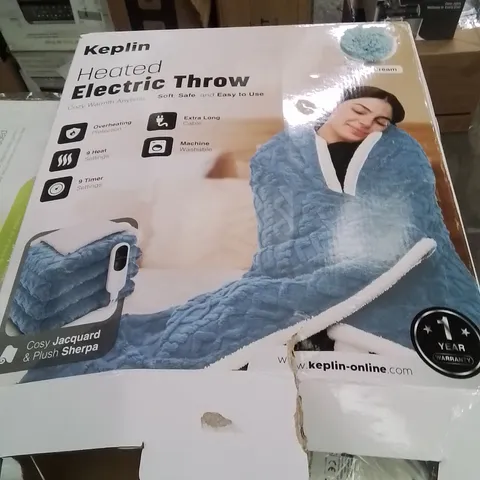 BOXED KEPLIN HEATED ELECTRIC THROW BLUE&CREAM