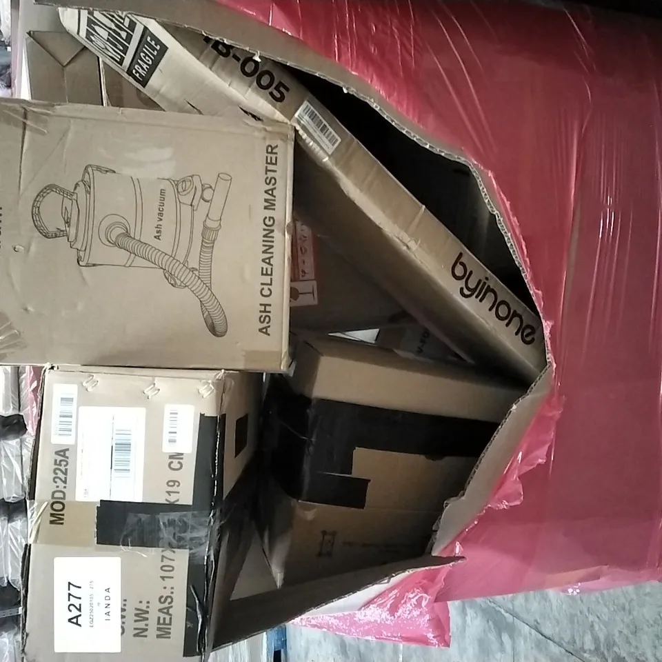 PALLET CONTAINING VARIOUS ASSORTED BOXED HOUSEHOLD ITEMS TO INCLUDE: BABY STROLLER,KNITTING MACHINE,POP UP TENT,AND LOTS MORE UNMARKED BOXED ITEMS 