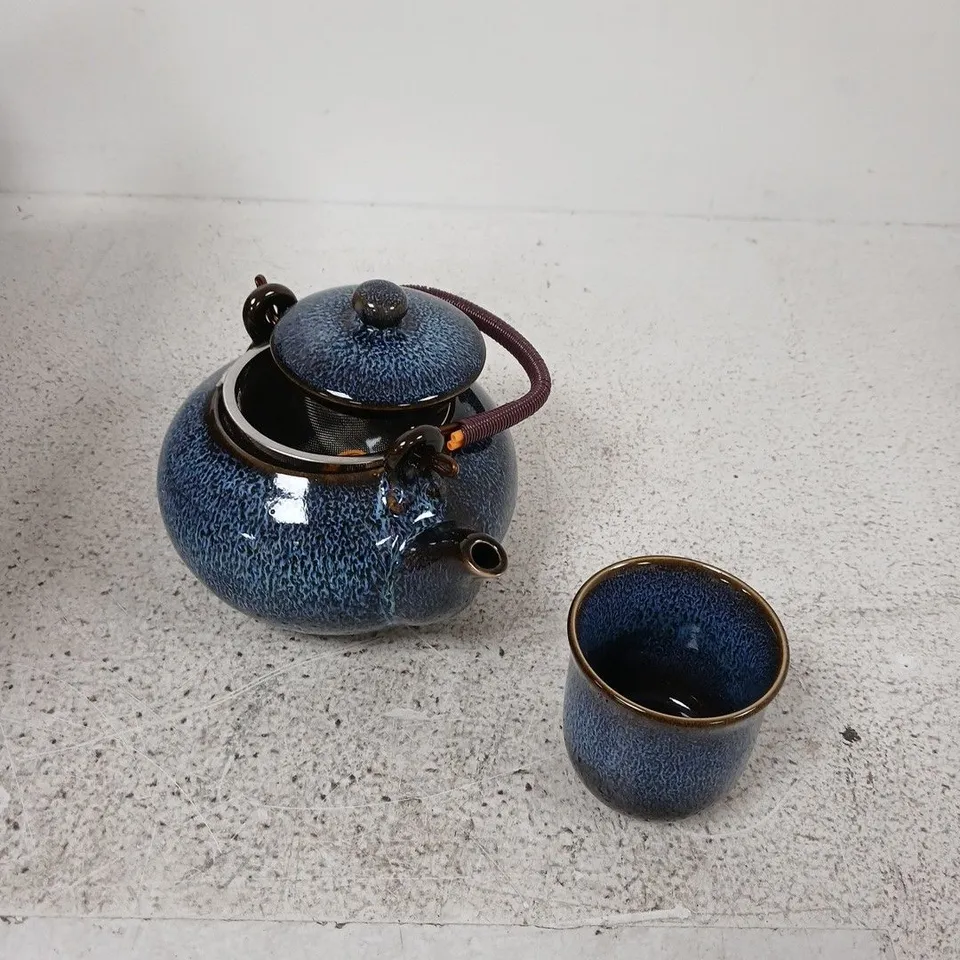 BLUE GLAZE TEAPOT WITH MATCHING CUP TEA SET