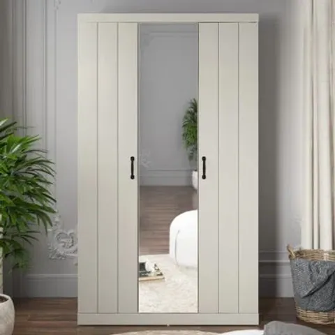 BOXED ALLINGTON 3 DOOR MANUFACTERED WOOD WARDROBE WITH MIRROR (2 BOXES)