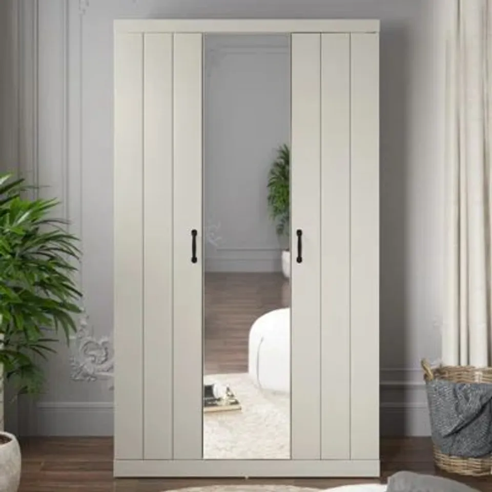 BOXED ALLINGTON 3 DOOR MANUFACTERED WOOD WARDROBE WITH MIRROR (2 BOXES)