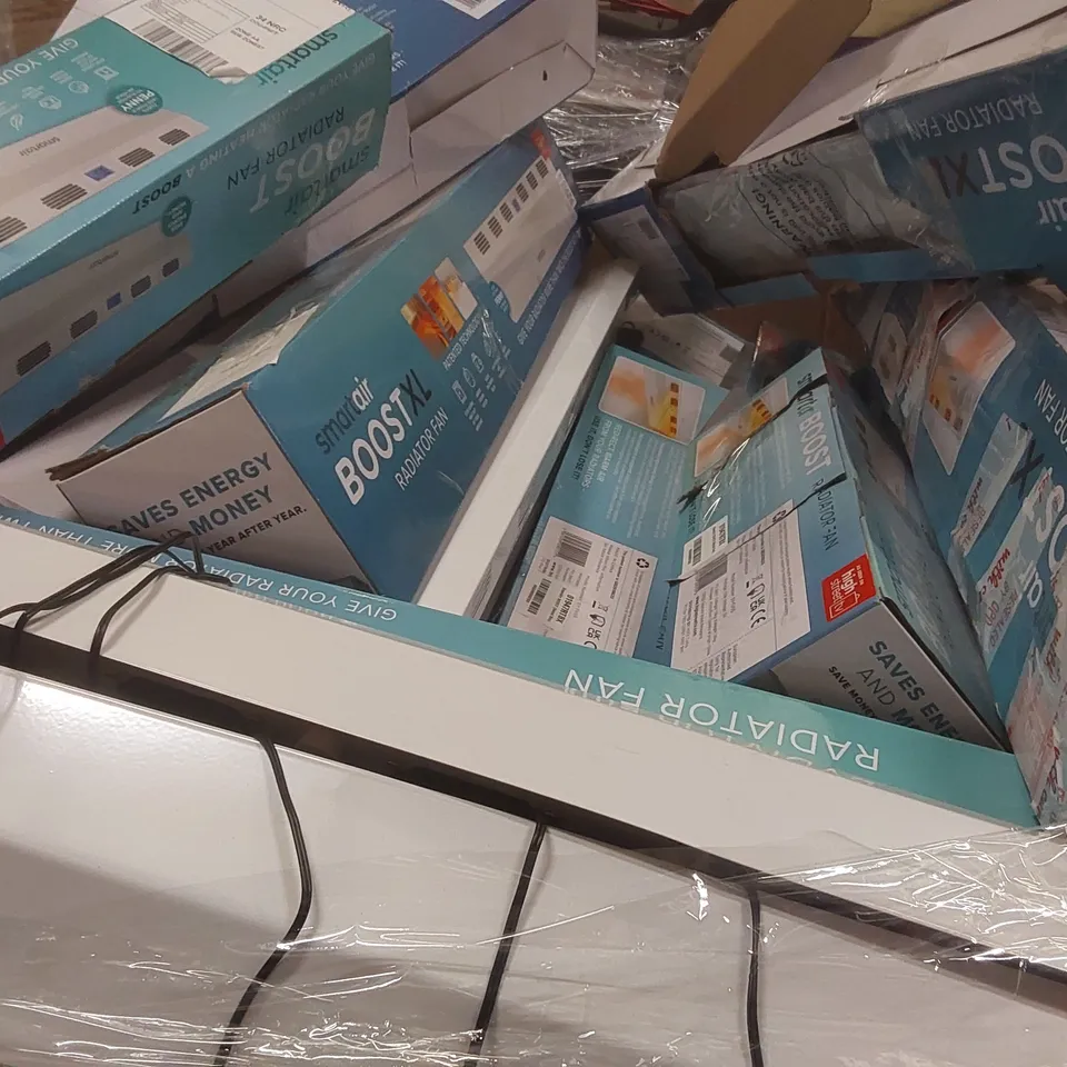 PALLET CONTAINING A LARGE QUANTITY OF SMART AIR BOOST XL RADIATOR FANS ECT