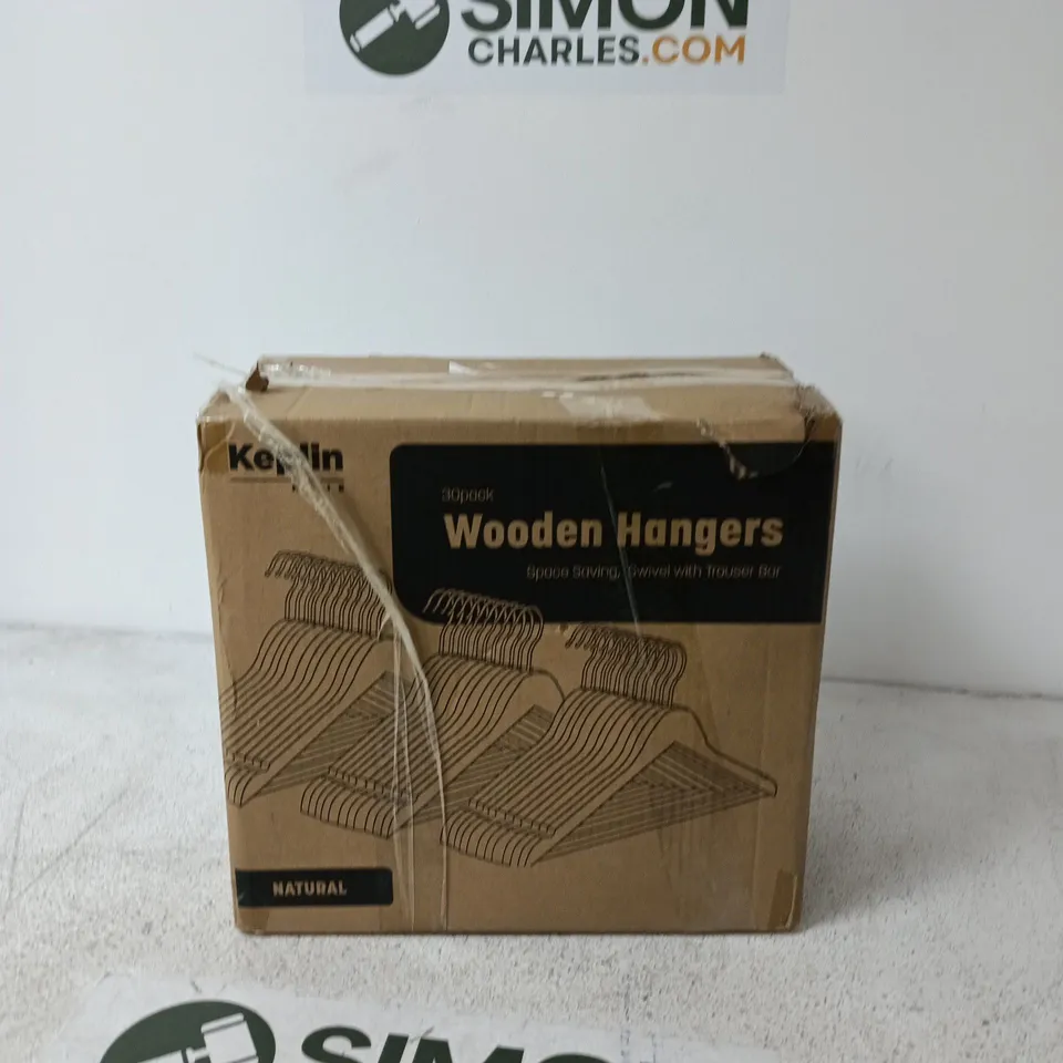 WOODEN HANGERS – NATURAL, 30-PACK (BOXED)