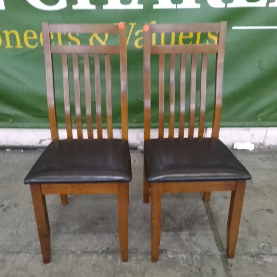 SET OF 2 NEW JAVA DARK WOOD DINING CHAIRS (BLACK LEATHER SEAT PAD)