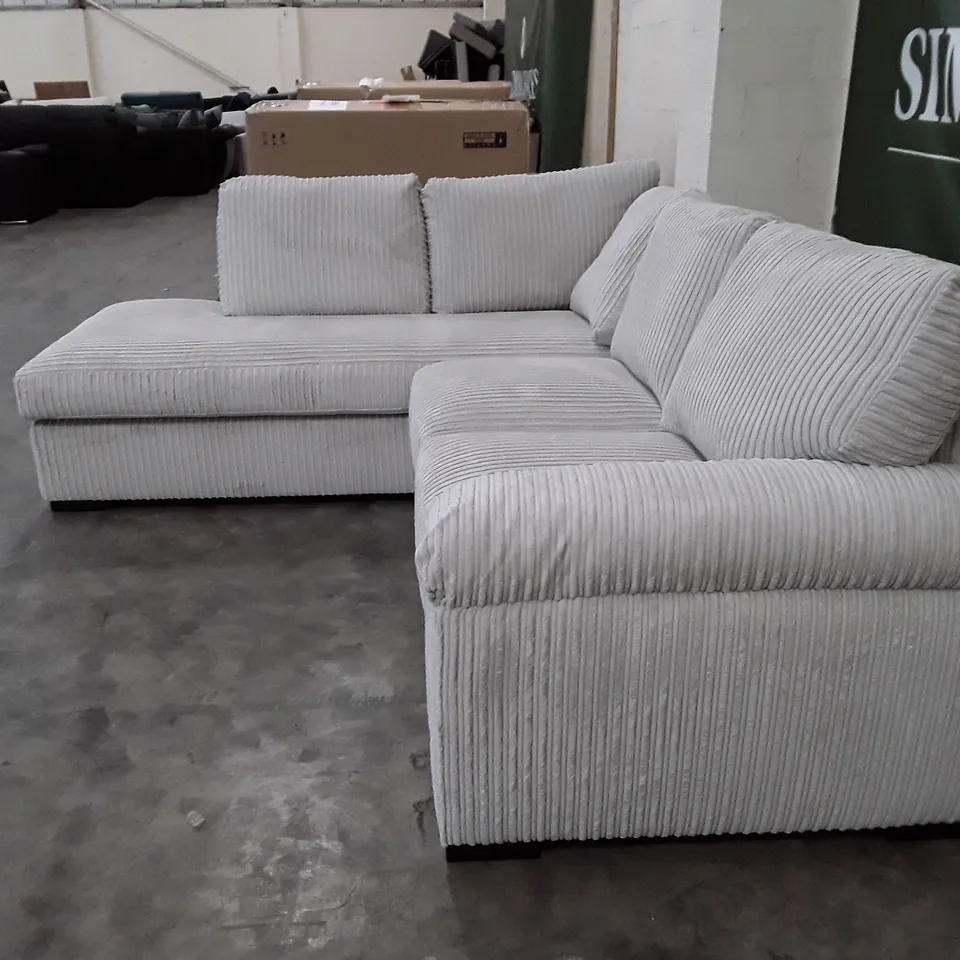 QUALITY DESIGNER AMALFI STANDARD LH CORNER CHAISE - SILVER CORDUROY FABRIC