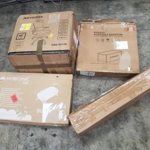 PALLET CONTAINING ASSORTED PRODUCTS INCLUDING OFFICE CHAIR, PORTABLE BATHTUB, ELECTRIC STANDING DESK & FOLDABLE BABY BATHTUB 